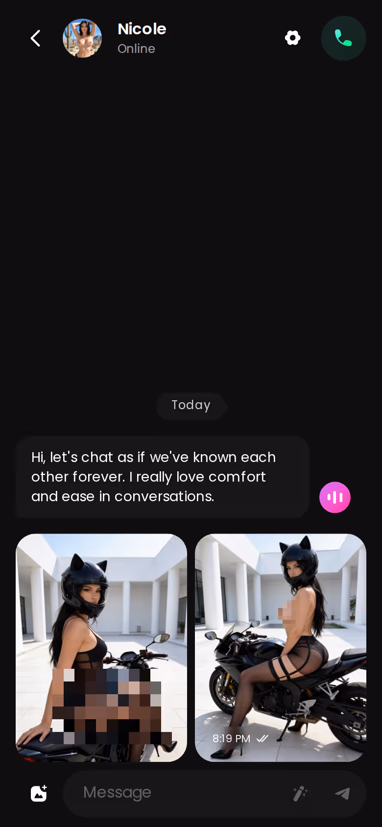 Mobile GoLove.ai chat thread with photo exchange — how to turn off nsfw filter on character ai