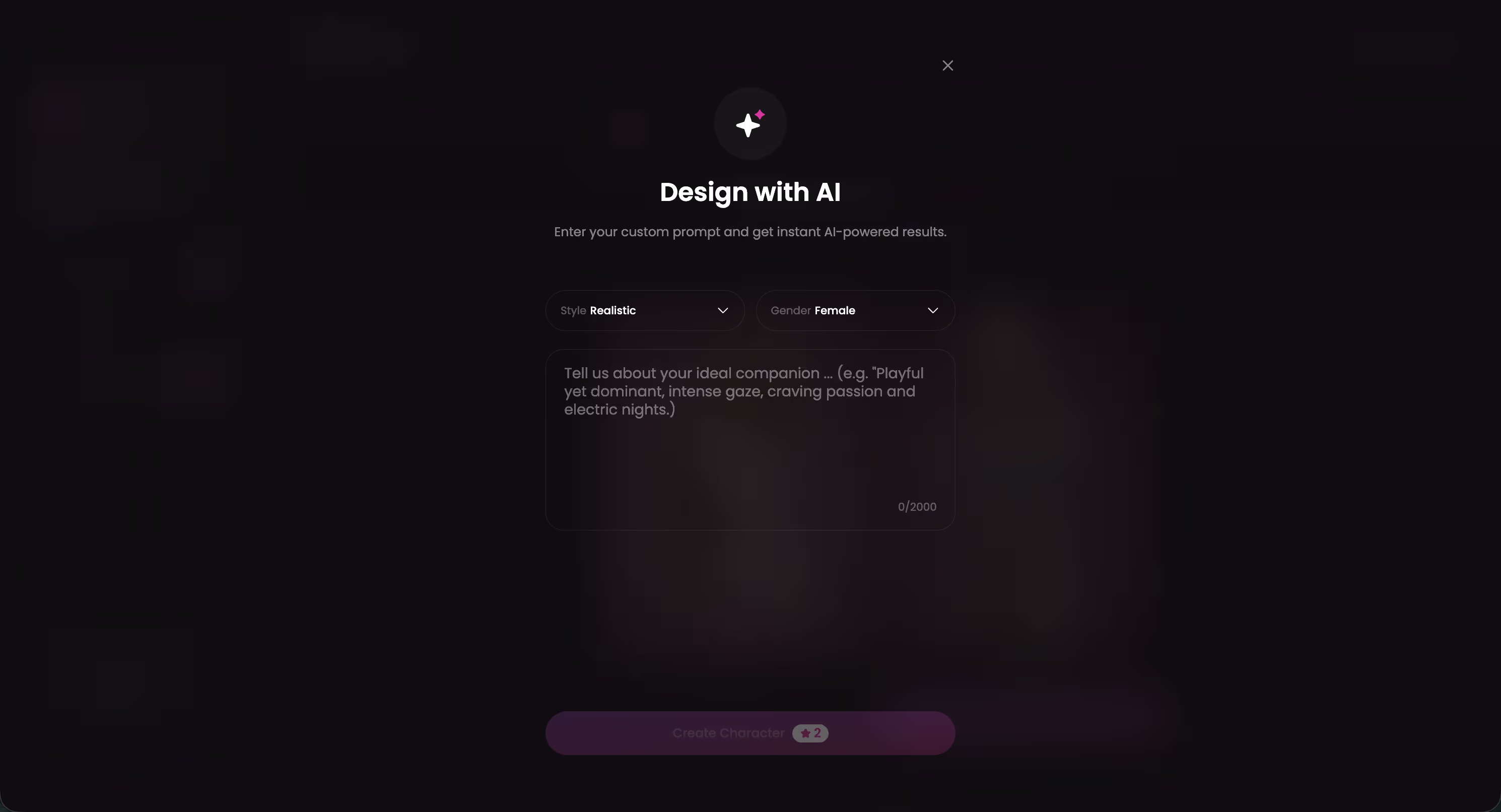 Design with AI: describe her, and GoLove builds the character